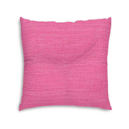 Doll-Like Pink Denim Designer Fabric Style - Tufted Floor Pillow, Square