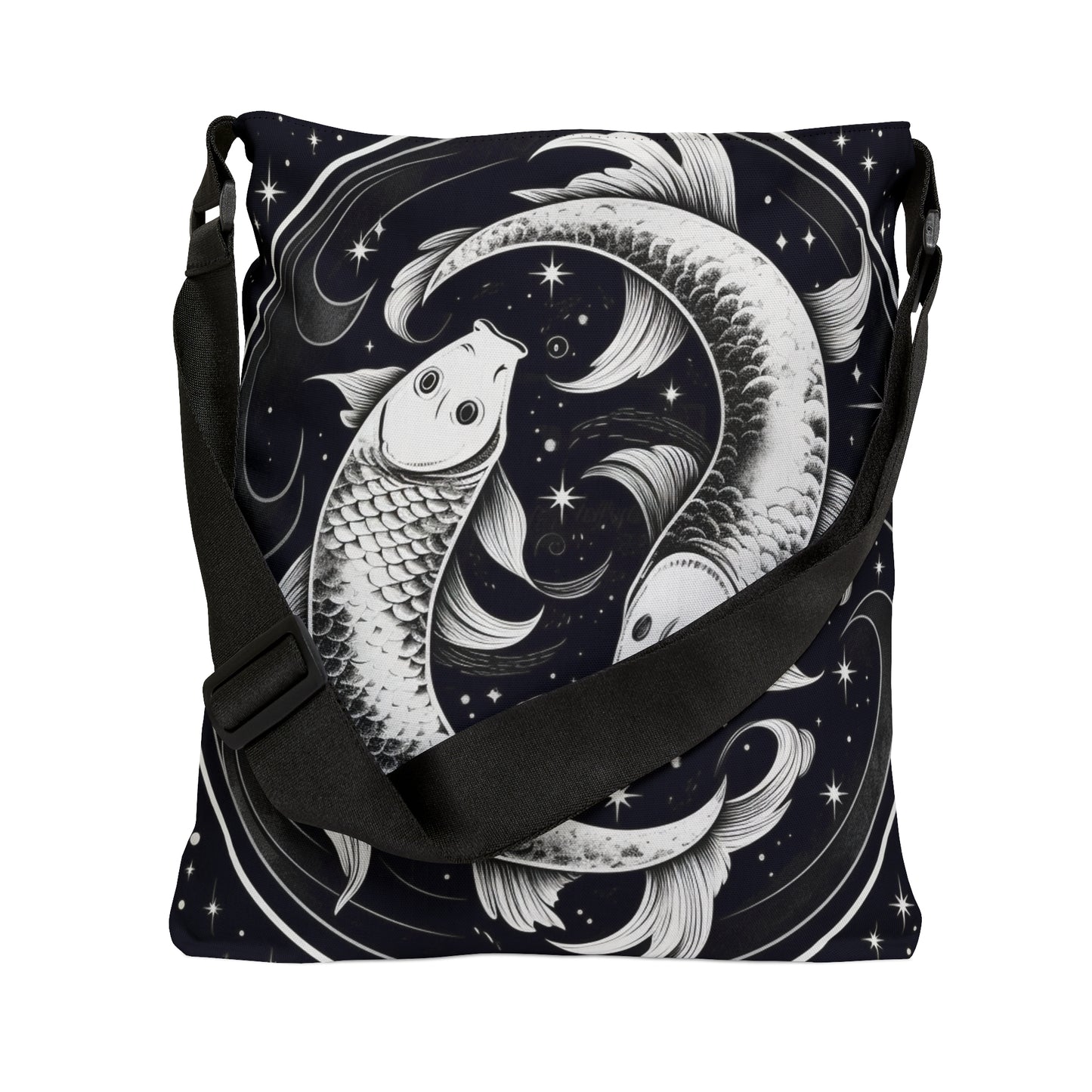 Bolso de mano del zodiaco Piscis, diseño de pez blanco y negro, 100% poliéster hilado, correa ajustable