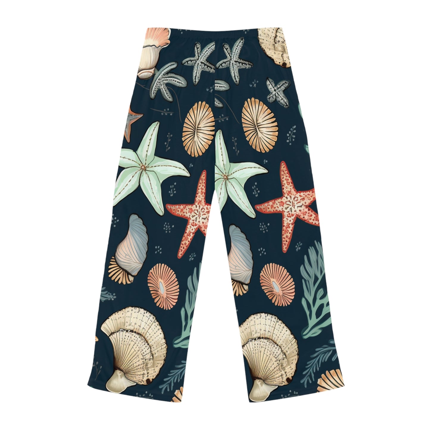 Pantalones de pijama para mujer con estampado de conchas marinas y estrellas de mar (AOP) 