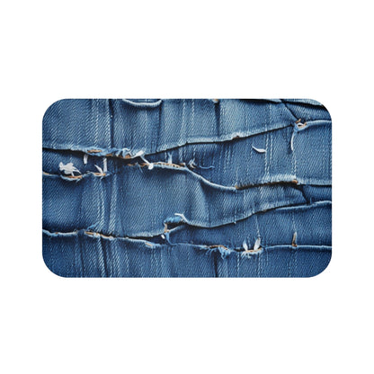 Denim desgastado azul medianoche: diseño resistente, rasgado y elegante - Alfombra de baño