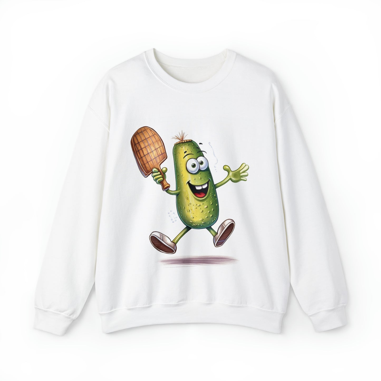 Pickle Player Action: Cartoon Swinging Pickleball Paddle - Sporty Charm - Unisex Heavy Blend™ Crewneck Sweatshirt