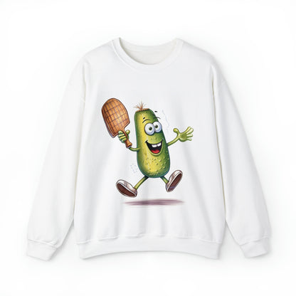 Pickle Player Action: Cartoon Swinging Pickleball Paddle - Sporty Charm - Unisex Heavy Blend™ Crewneck Sweatshirt