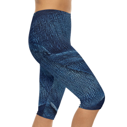 Dark Blue: Distressed Denim-Inspired Fabric Design - Women’s Capri Leggings (AOP)