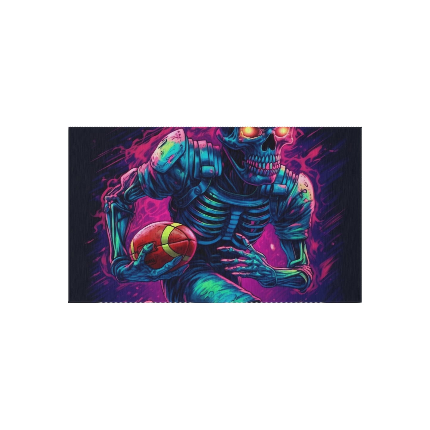 Spooky Football Game: Fantasy Skeleton Athlete Running with Ball, Sporty Halloween - Outdoor Rug