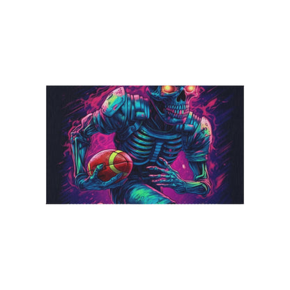 Spooky Football Game: Fantasy Skeleton Athlete Running with Ball, Sporty Halloween - Outdoor Rug