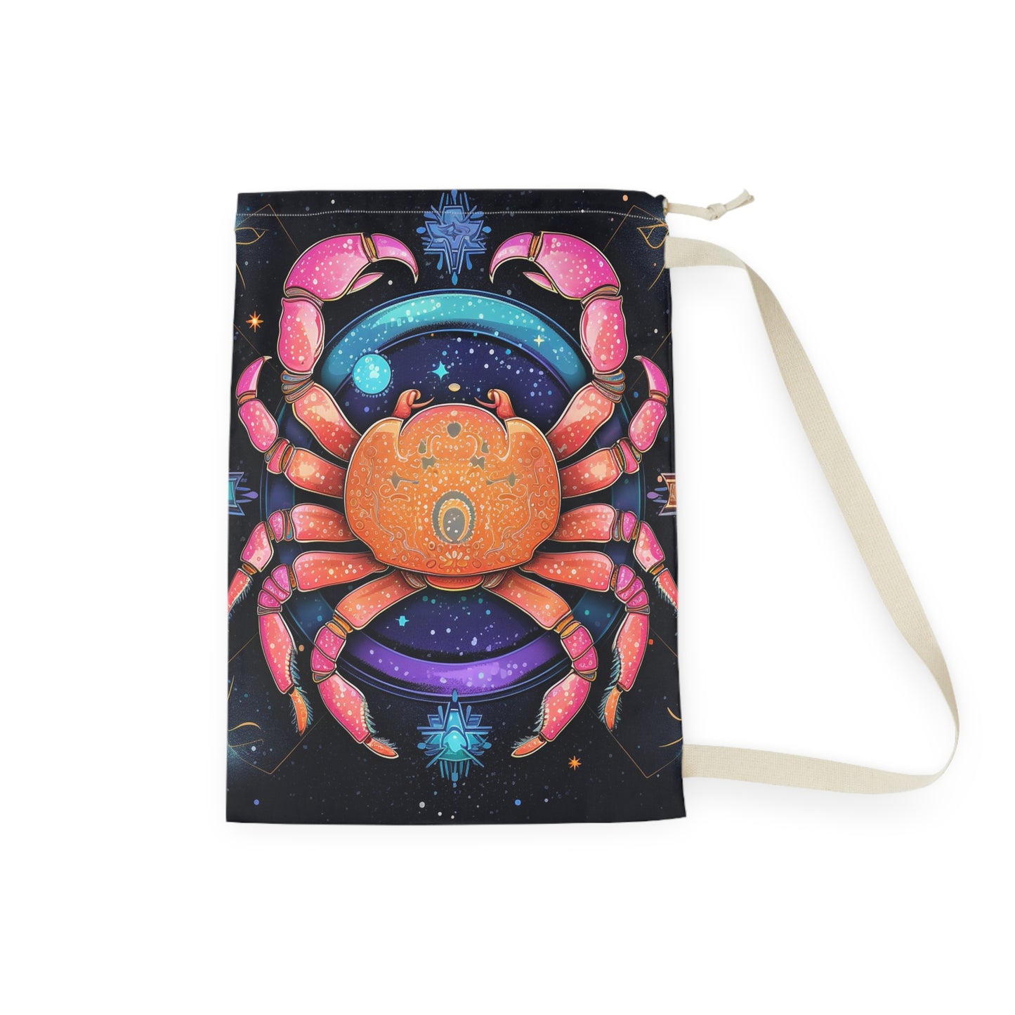 Rainbow Celestial Crab - Vibrant Cancer Zodiac Sign Art - Laundry Bag