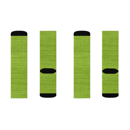 Lush Grass Neon Green: Denim-Inspired, Springtime Fabric Style - Sublimation Socks