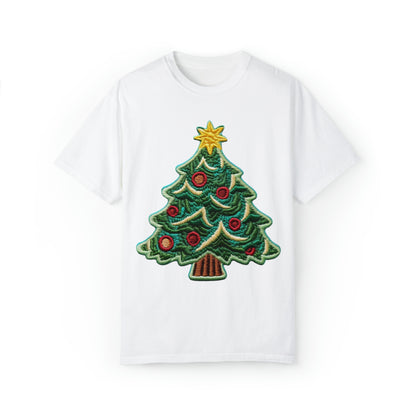 Chenille Christmas Tree: Embroidered Festive Holiday Patch - Unisex Garment-Dyed T-shirt