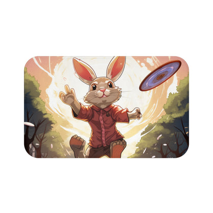 Disc Golf Rabbit: Bunny Aiming Frisbee for Basket Chain - Bath Mat