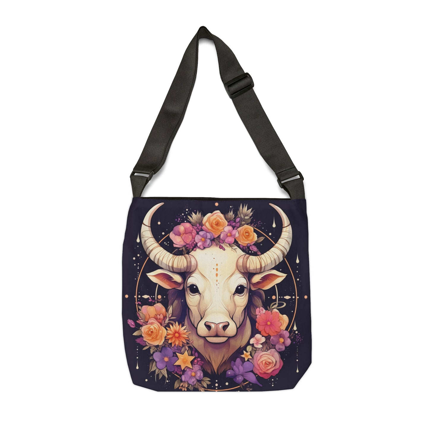 Taurus Zodiac Bull Flower Accents - Astrology Sign - Adjustable Tote Bag (AOP)