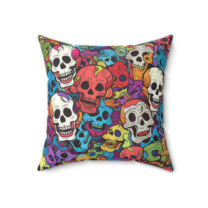 Psychedelic Rainbow Skull Head Pattern, Vibrant Colors - Spun Polyester Square Pillow