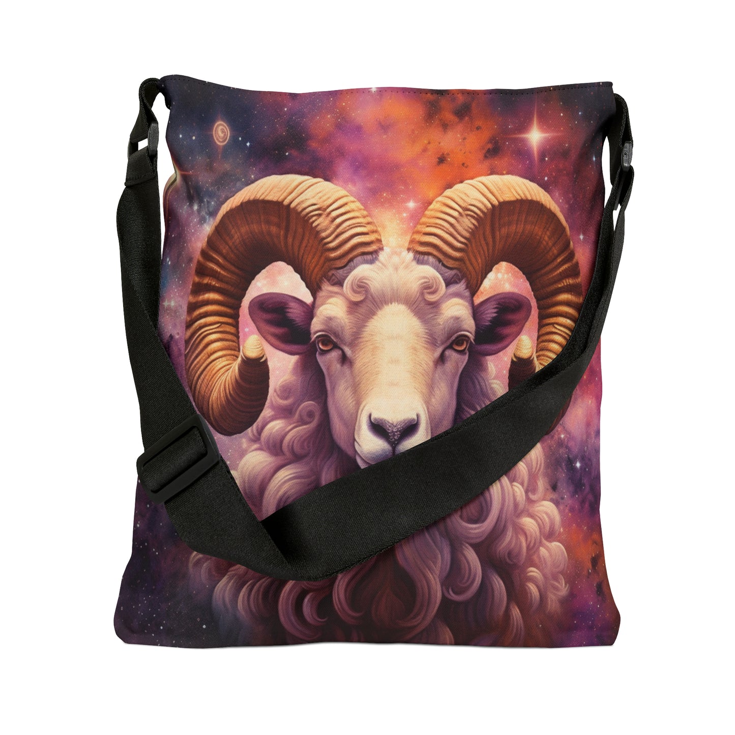 Constelación mística de Aries - Arte astrológico vibrante - Carnero del zodíaco - Bolsa de mano ajustable (AOP) 