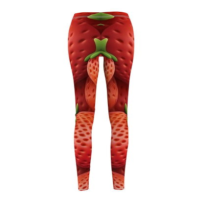 Garden Strawberries- Wild Sweet Gourmet - Farm Growing Ripe Red Fruit -Women's Cut & Sew Casual Leggings (AOP)