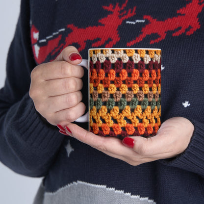 Otoño de Acción de Gracias de crochet: colores de moda clásicos para un look de temporada - Taza de cerámica de 11 oz