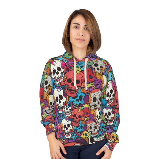 Patrón psicodélico de cabeza de calavera arcoíris, colores vibrantes - Sudadera con capucha unisex (AOP) 