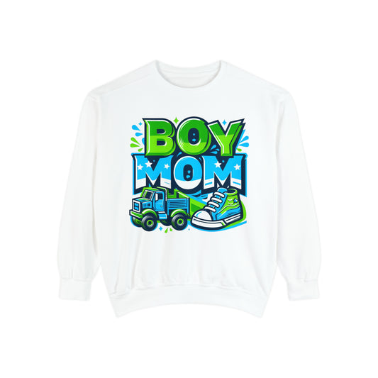 Boymom Design Shirt, Boy Mom Toy Truck, Fun Gift, Unisex Garment-Dyed Sweatshirt