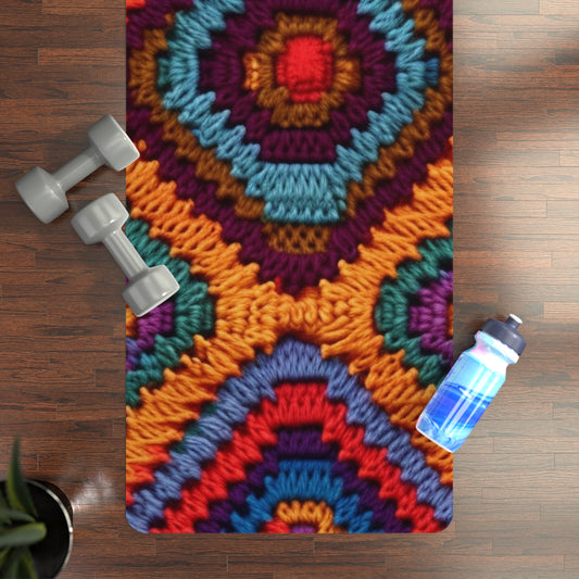African Heritage Crochet, Vibrant Multicolored Design, Ethnic Craftwork - Rubber Yoga Mat
