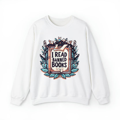 Leo libros prohibidos - Serenidad botánica con ilustración de libros caprichosos - Sudadera unisex Heavy Blend™ Crewneck