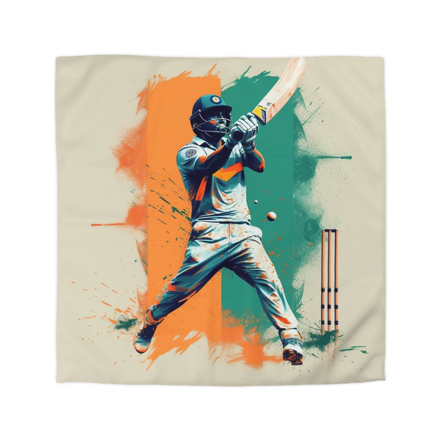 Cricket Batsman, Ball Strike, Indian Flag Color Background - Street Style - Microfiber Duvet Cover