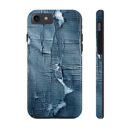 Distressed Blue Denim-Look: Edgy, Torn Fabric Design - Tough Phone Cases