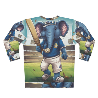 India Elephant Cricket Sport Star: Pitch, Run, Stump Game - Animated Charm - Unisex Sweatshirt (AOP)