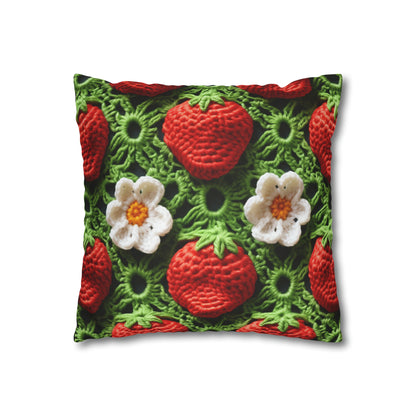 Strawberry Field Crochet - Forever Forest Greens - Fruit Berry Harvest Crop - Spun Polyester Square Pillow Case