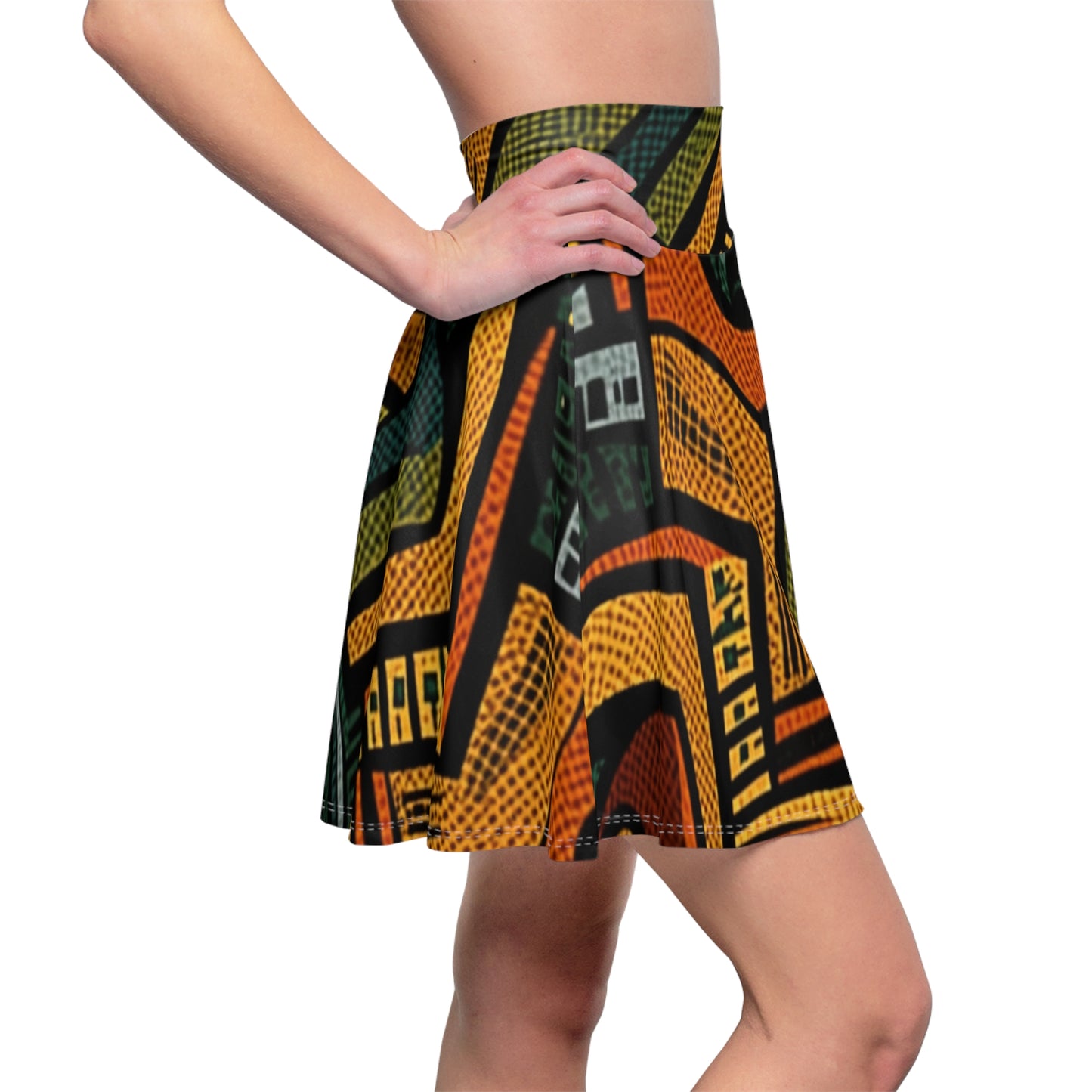 1960-1970s Style African Ornament Textile - Bold, Intricate Pattern - Women's Skater Skirt (AOP)