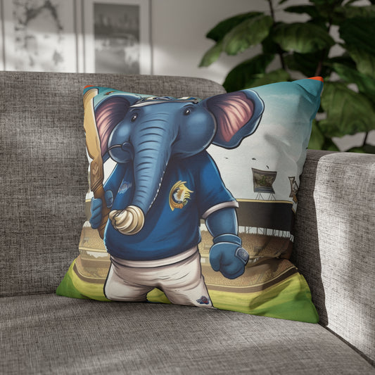 India Elephant Cricket Sport Star: Pitch, Run, Stump Game - Encanto animado - Funda de almohada cuadrada de poliéster hilado 