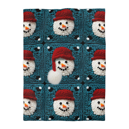 Snowman Crochet Craft, Festive Yuletide Cheer, Winter Wonderland - Microfiber Duvet Cover