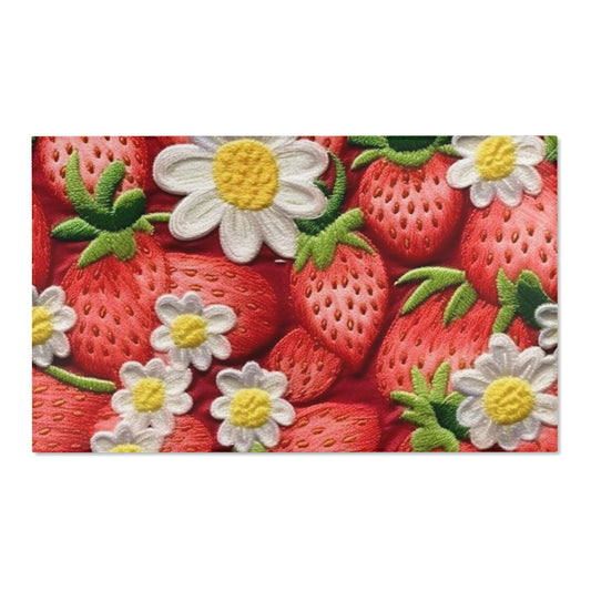 Strawberry Strawberries Embroidery Design - Fresh Pick Red Berry Sweet Fruit - Area Rugs