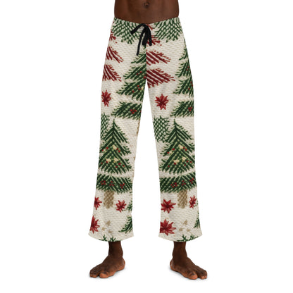 Embroidered Christmas Winter, Festive Holiday Stitching, Classic Seasonal Design - Men's Pajama Pants (AOP)