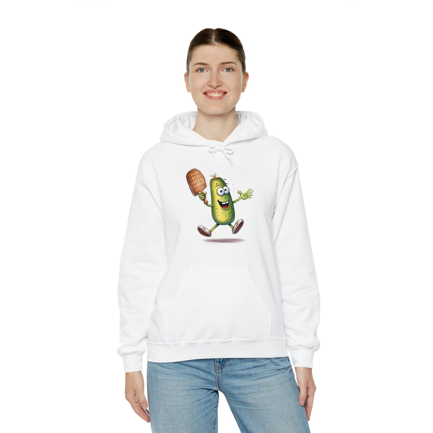 Pickle Player Action: Cartoon Swinging Pickleball Paddle - Sporty Charm - Unisex Heavy Blend™ Hooded Sweatshirt