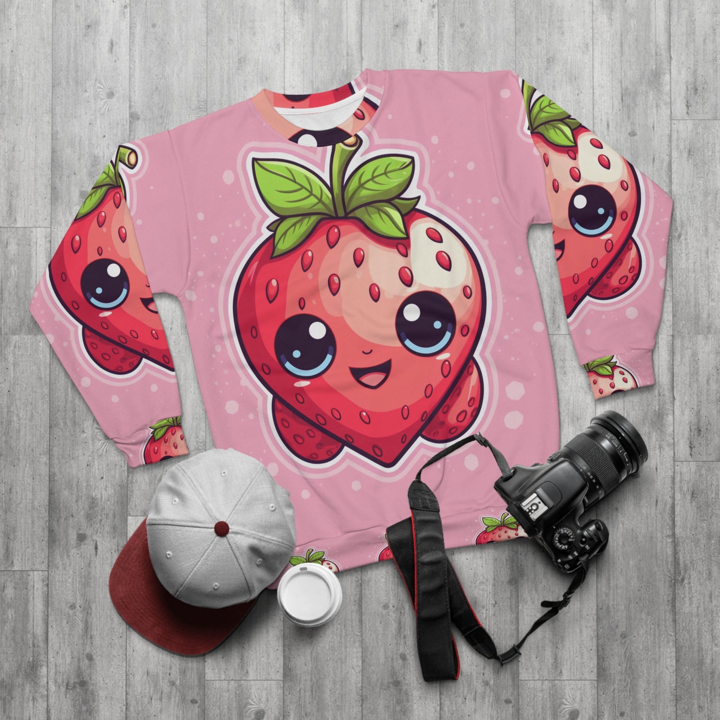 Kawaii Strawberry Adventure - Anime Classic Traditional Japanese Fruit - Otaku Artwork - Sudadera unisex (AOP) 