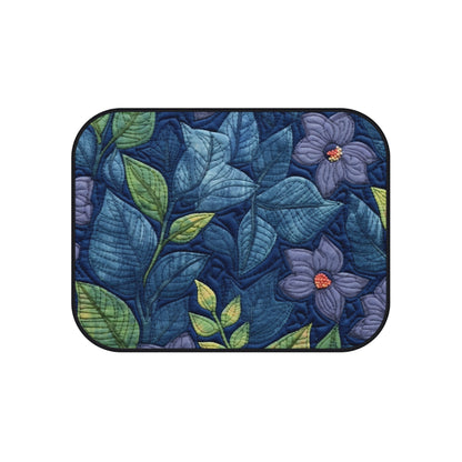 Floral Embroidery Blue: Denim-Inspired, Artisan-Crafted Flower Design - Car Mats (Set of 4)