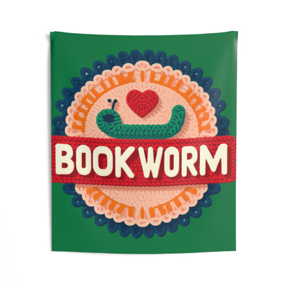 Crochet Bookworm Illustration: Cozy Reader Embroidered Patch Design - Ideal for Bibliophile - Indoor Wall Tapestries