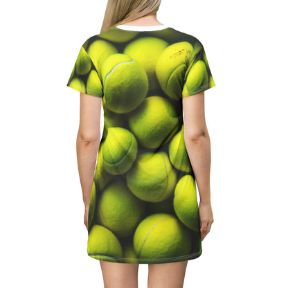 Tennis Ball Sport: Athlete Court Action, Rally & Serve - T-Shirt Dress (AOP)