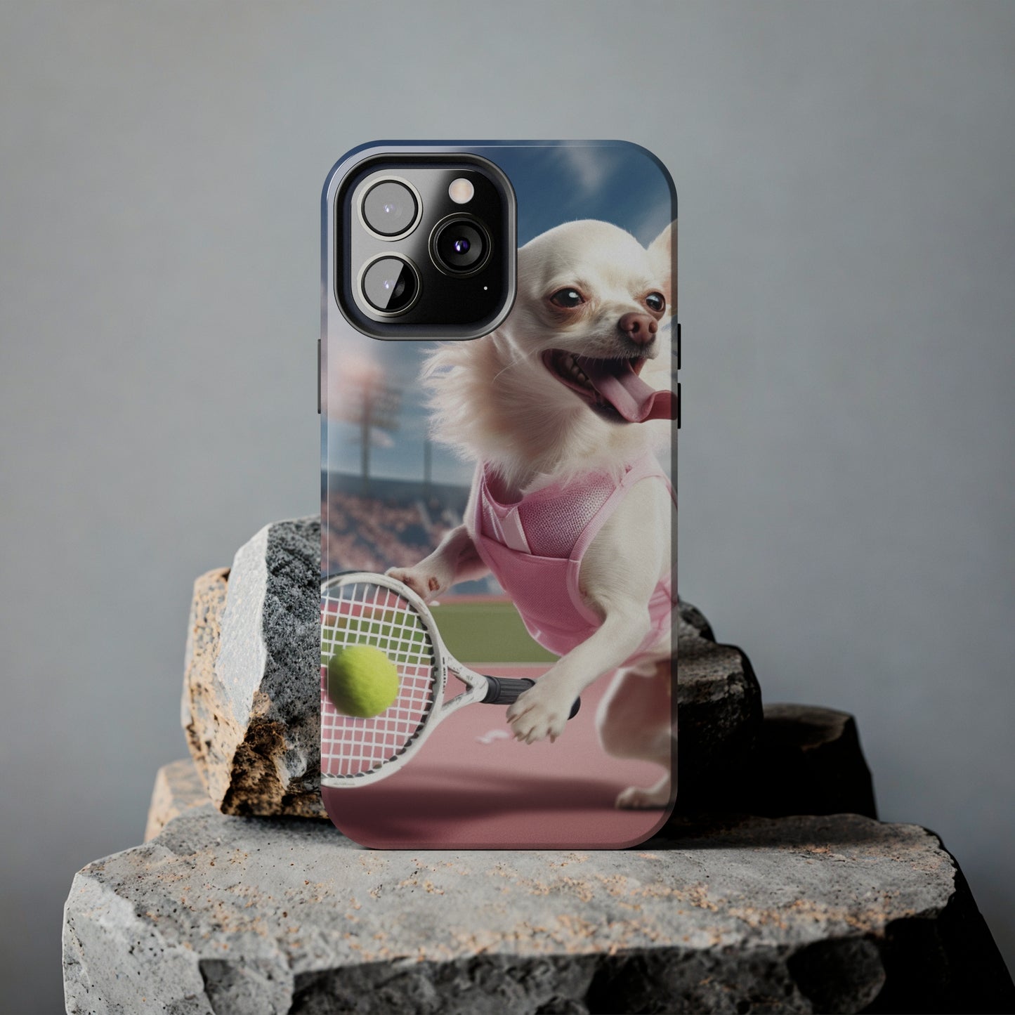 Chihuahua Tennis Ace: Dog Pink Outfit, Court Atheletic Sport Game - Tough Phone Cases