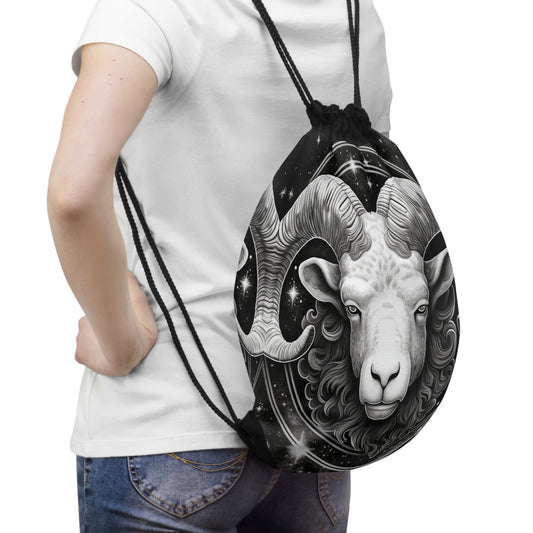 Aries Zodiac, Ram Symbol Design, Fire Element, Drawstring Bag