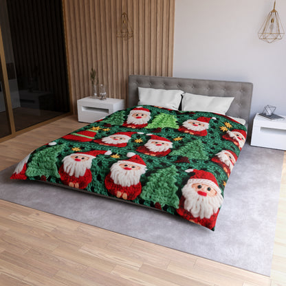 Patrón de ganchillo de Papá Noel, diseño navideño, decoración festiva, motivo de Papá Noel. Perfecto para la celebración navideña - Funda nórdica de microfibra 