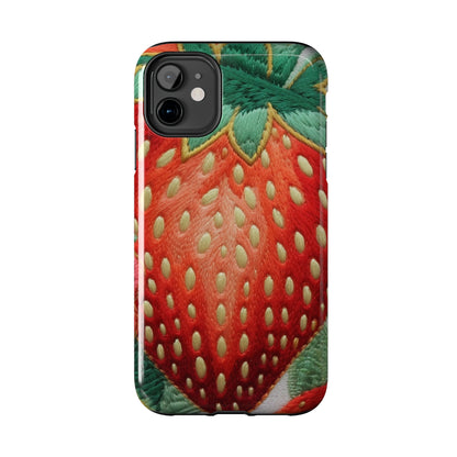 Berry Delight: Sun-Kissed Strawberries Fields Meet Embroidered Style Strawberry Patterns - Tough Phone Cases