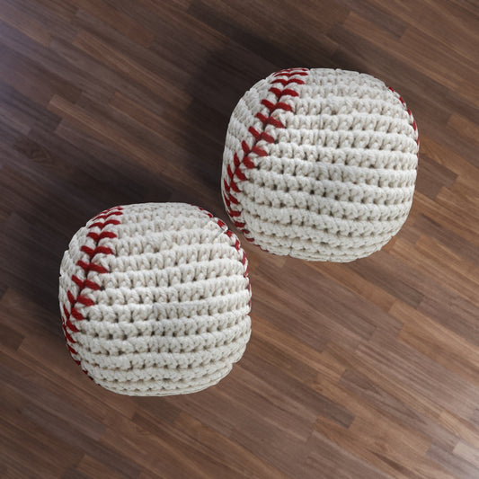 Home Baseball Shaped Hooked Pillow - Assembled and Shipped From USA - Tufted Floor Pillow, Round