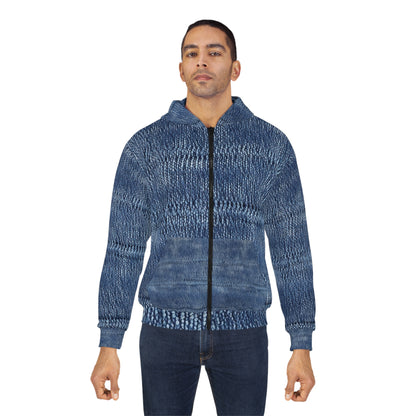 Indigo blue jean Denim Design Pattern Style - Unisex Zip Hoodie (AOP)