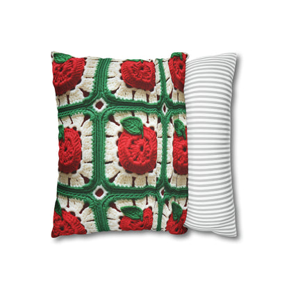 Apple Granny Square Crochet Pattern: Wild Fruit Tree, Delicious Red Design - Spun Polyester Square Pillow Case