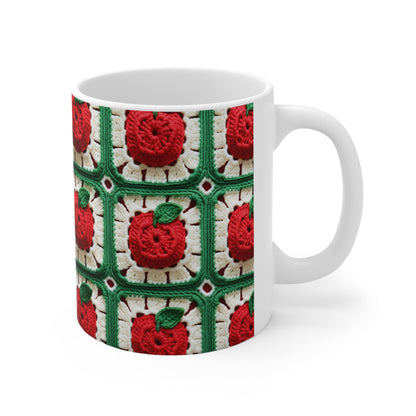 Apple Granny Square Crochet Pattern: Wild Fruit Tree, Delicious Red Design - Ceramic Mug 11oz