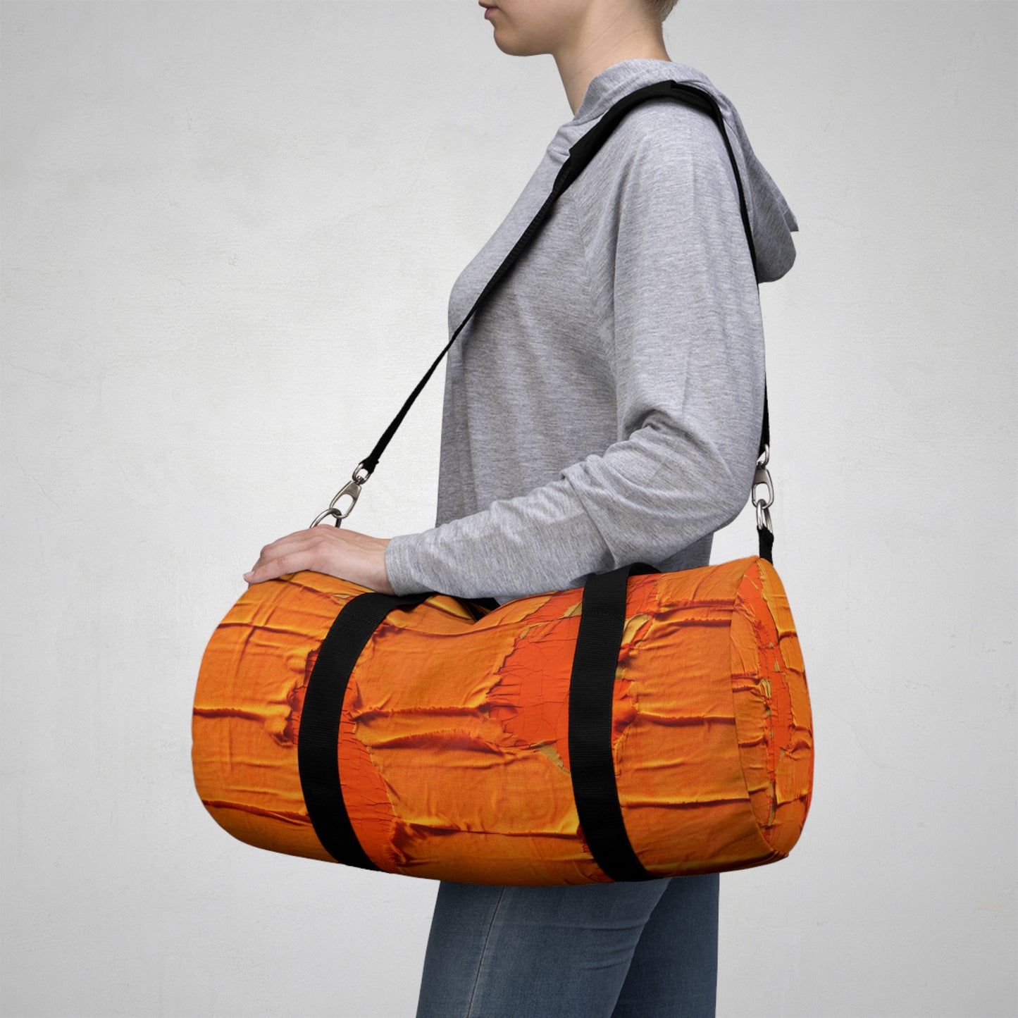 Fiery Citrus Orange: Edgy Distressed, Denim-Inspired Fabric - Duffel Bag