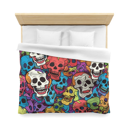 Patrón de cabeza de calavera de arco iris psicodélico, colores vibrantes - Funda nórdica de microfibra 