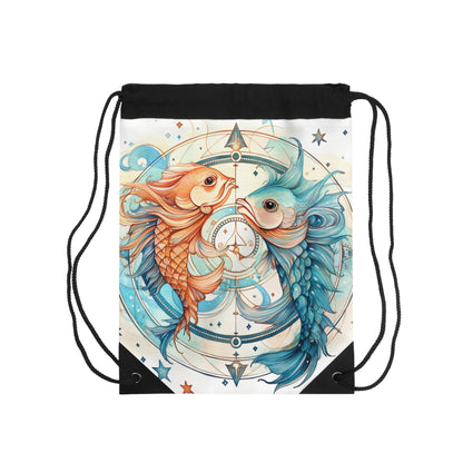 Horóscopo del zodíaco de Piscis: acuarela y tinta estrelladas, peces hiperdetallados - Mochila saco 