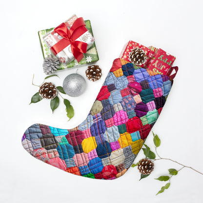 Colorful Patchwork Quilt, Multicolor Mosaic, Cozy Patchwork, Traditional Quilting Art, Eclectic Fabric Squares Design - Christmas Stockings