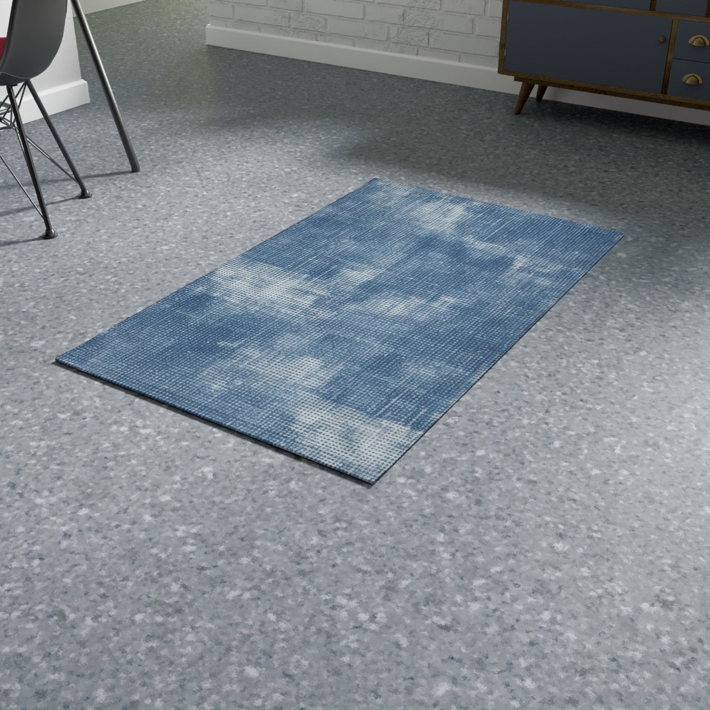 Faded Blue Washed-Out: Denim-Inspired, Style Fabric - Dobby Rug