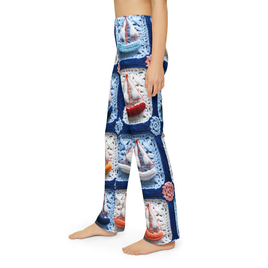 Crochet Boat Ship Sea Vessel Ocean Beach Travel Yacht Design - Kids Pajama Pants (AOP)